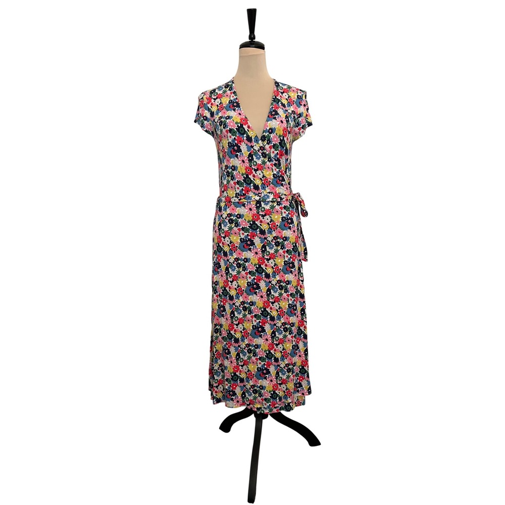 Boden Women Floral Wrap Maxi Dress Short Sleeve Multicolor Jersey US 8R
